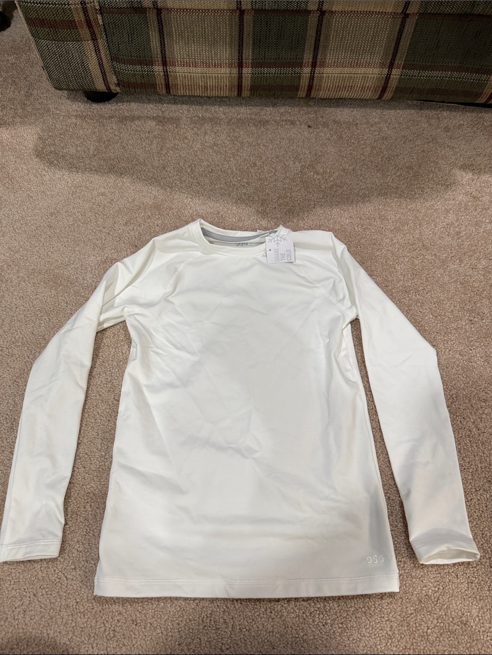 DSG Kids Cold Weather Compression Long Sleeve Athletic Crewneck Shirt - White